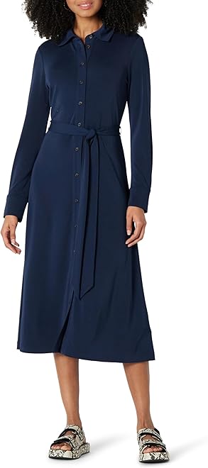 Women's Regular-Fit Matte Jersey Midi Length Shirt Dress