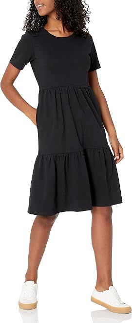 Women's Short-Sleeve Crewneck Tiered Dress