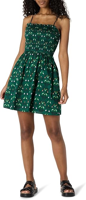 Women's Regular-Fit Cotton Sateen Smocked Bodice Short Dress