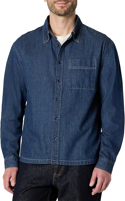 Men's Modern Oversized-Fit Denim Button-Down Shirt